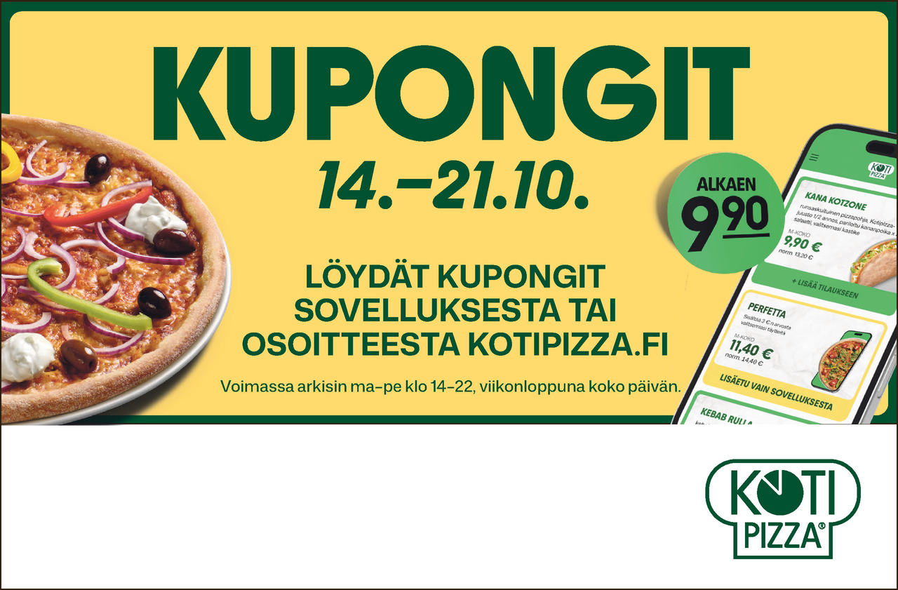 Kupongit alk. 9,90 € Kotipizza