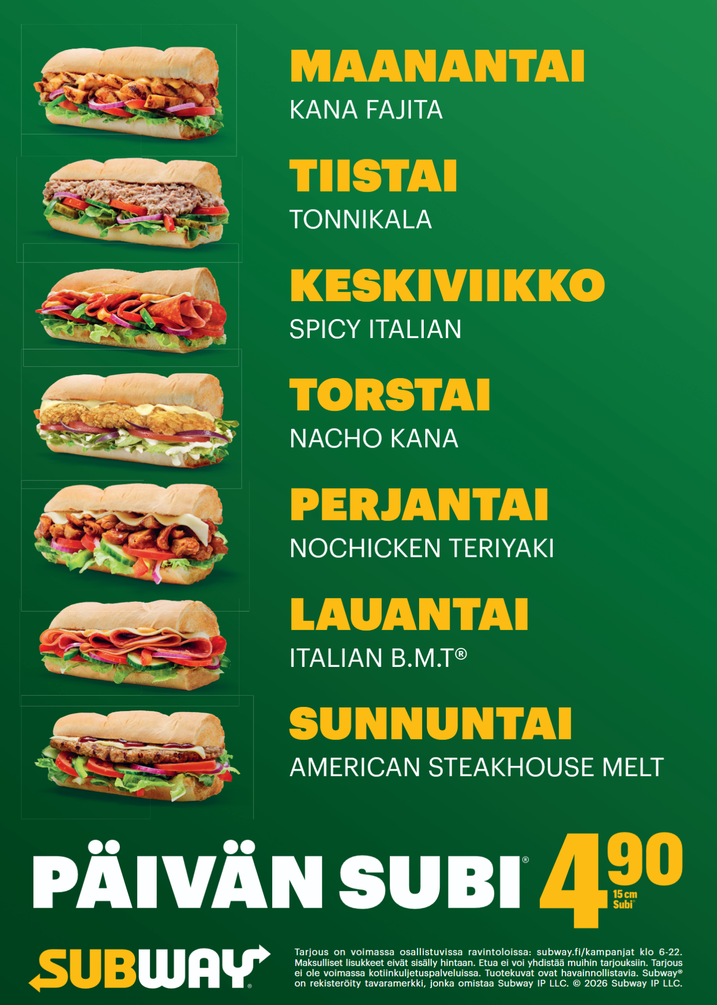 Päivän Subi 4,90 Subway